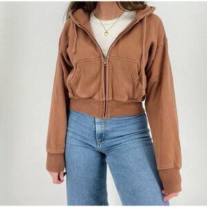 aritzia sweatfleece cozy fleece zip up hoodie sweatshirt boyfriend fit tan s